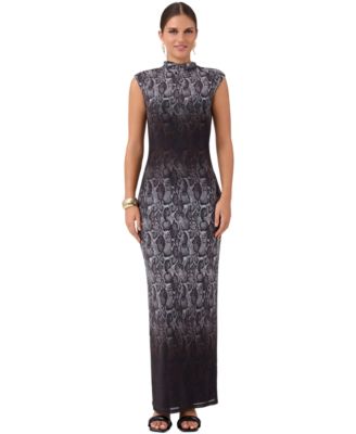 Women's Coco Mesh Midi Snake-Print Mock-Neck Cap-Sleeve Dress