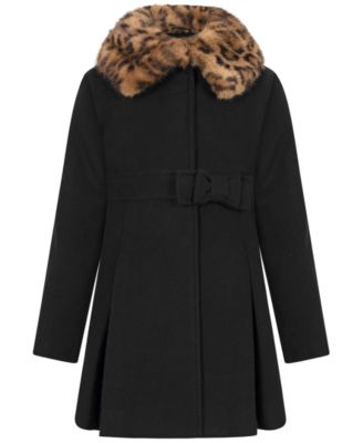 Toddler Girls' 2T-5T Long-Sleeve Bow Waist with Faux Fur Collar Coat 