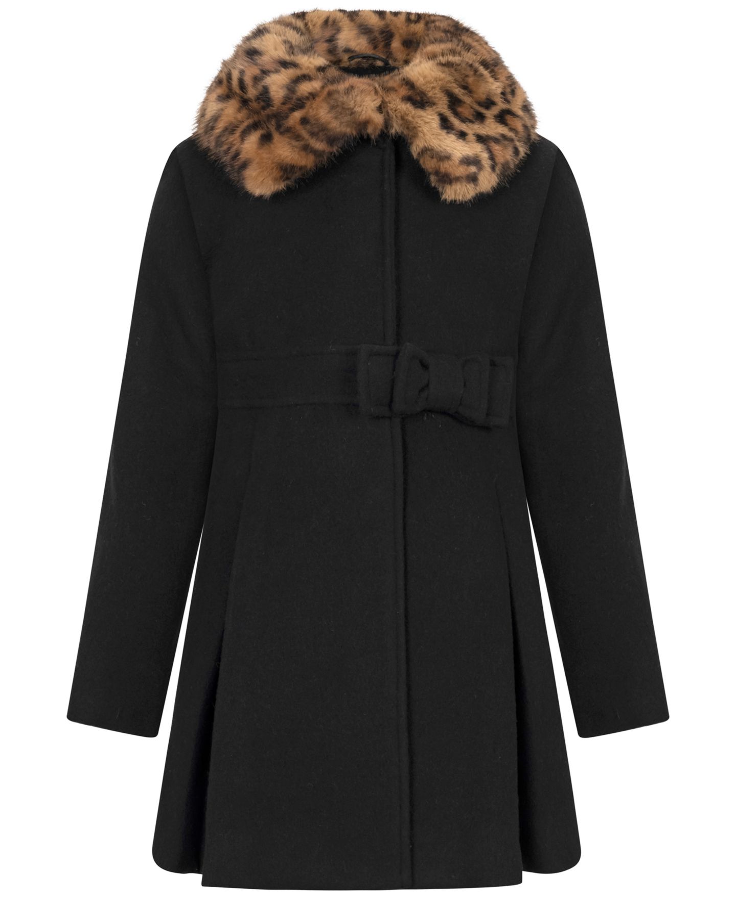 Куртка S Rothschild & CO Long-Sleeve Bow Waist with Faux Fur Collar Coat для девочек-малышей, цвет: Чёрный / Леопардовый — фото 1
