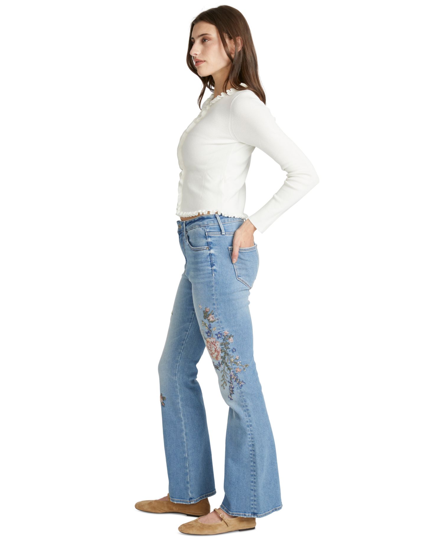 Women's Mila x Natura Needlepoint Mid-Rise Floral Bootcut Jeans