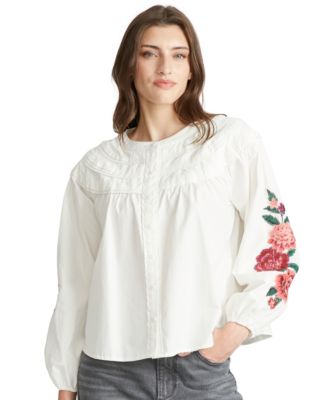 Women's Rustic Roses Long-Sleeve Floral-Embroidered Blouse