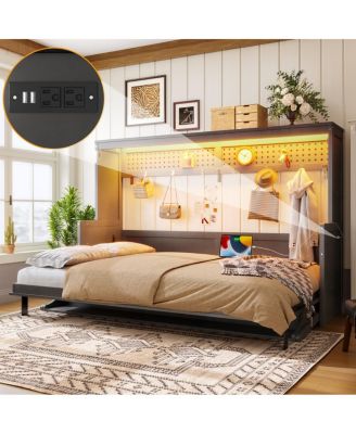 Murphy Bed with a desk, USB Charging Station, LED Lights
