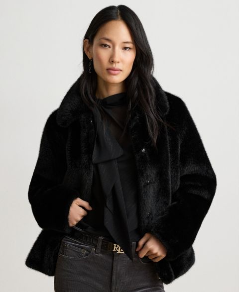 Женские куртки Lauren Ralph Lauren Women's Faux-Fur Collared Lined Coat