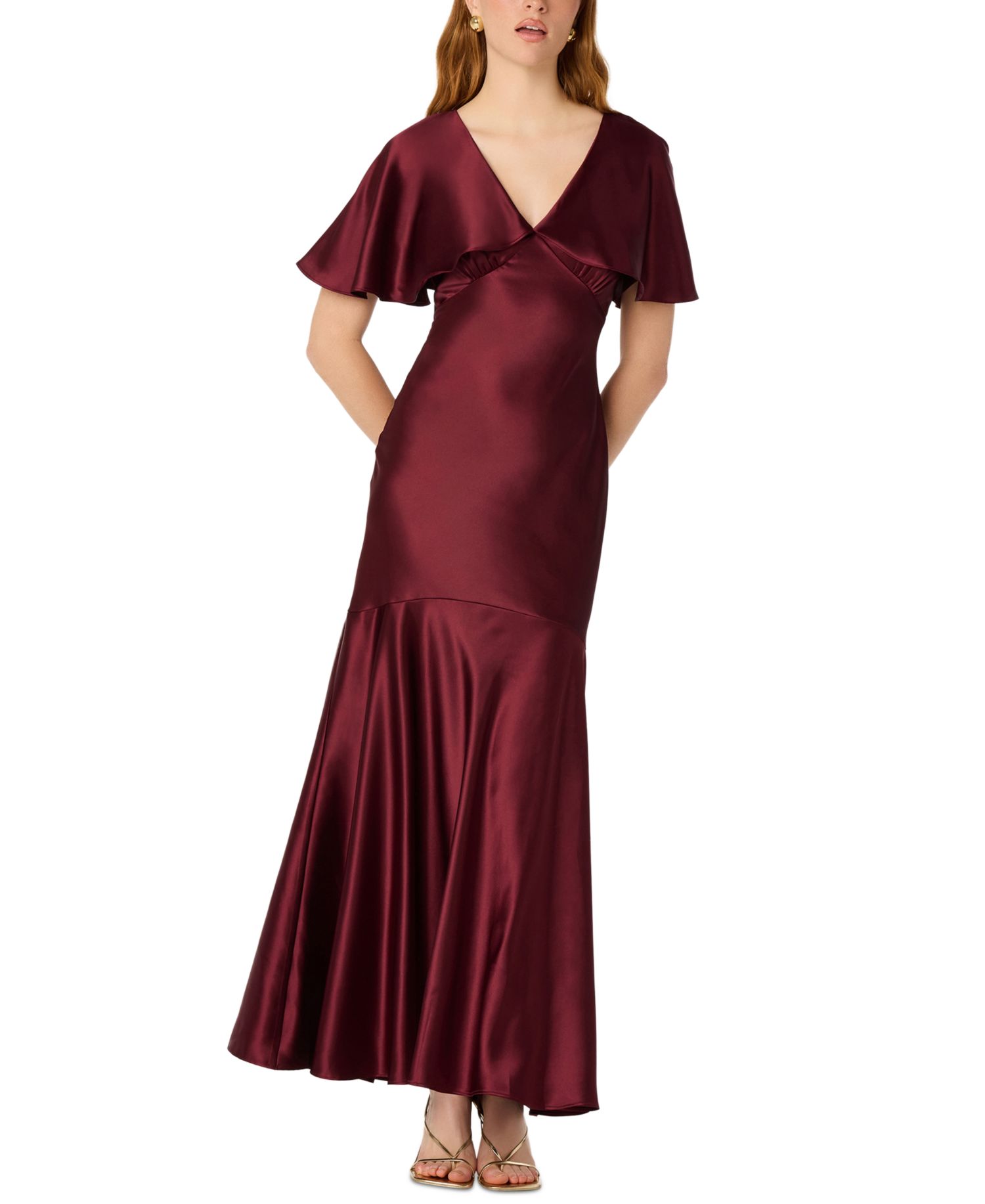 Women's Jamie V-Neck Cape-Sleeve Open-Back Gown