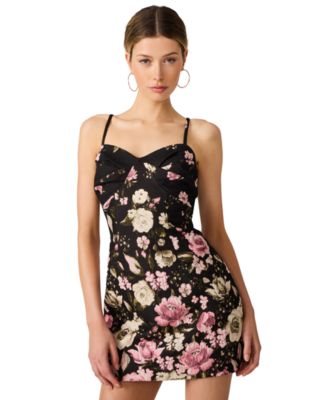 Women's Sweetheart Mini Floral-Print Fit & Flare Dress