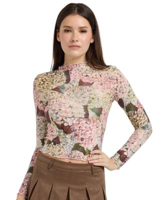 Women's Kelsey Mesh Floral Mock Neck Long-Sleeve Top