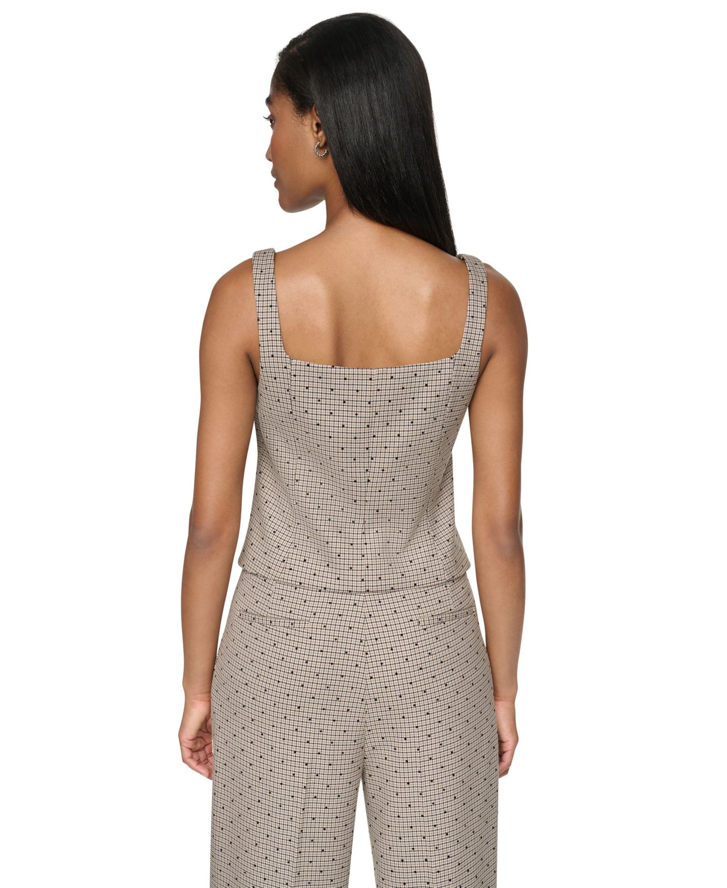 Женский жилет DKNY Embellished Houndstooth Square Neck Vest, цвет: Чёрный разноцветный — фото 6