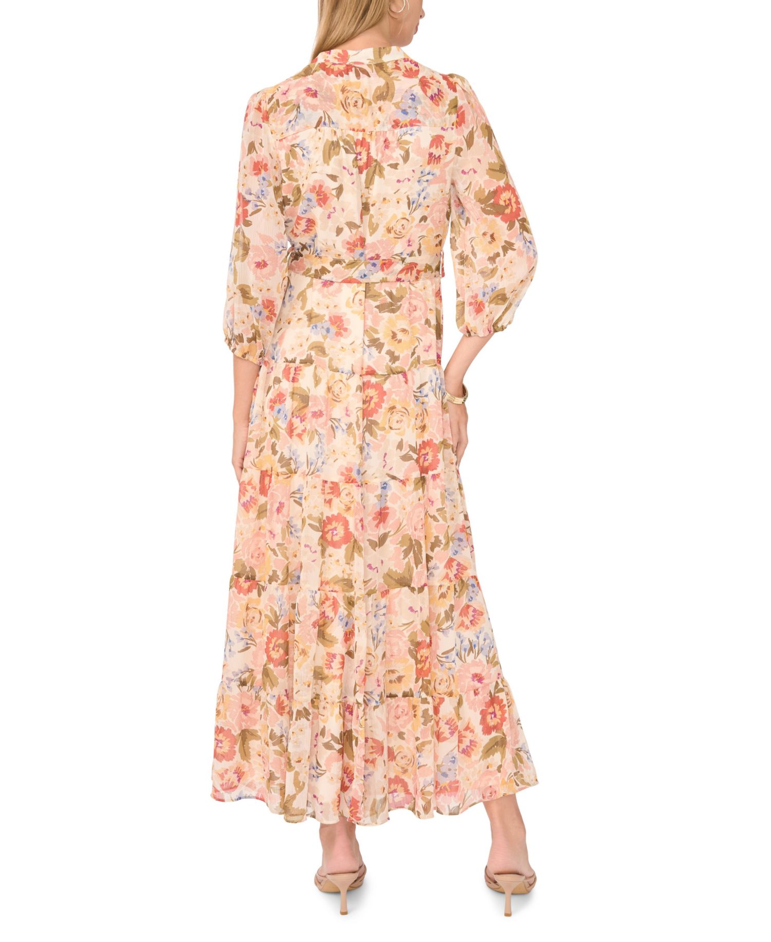 Women's Floral Long-Sleeve Tiered Maxi Dress