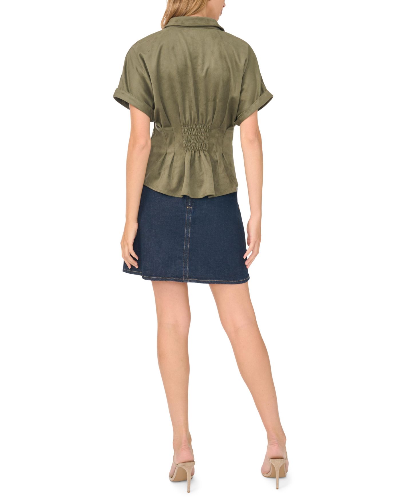Женская блузка Vince Camuto Collared Short-Dolman-Sleeve Pleated-Waist Blouse, цвет: Изумрудный — фото 4
