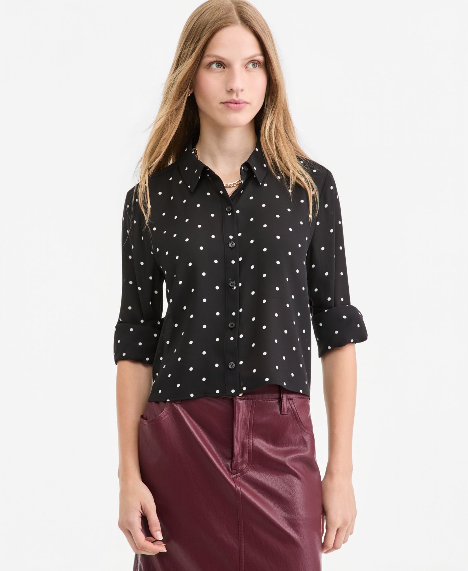 Women's Cropped Button-Down Crepe Shirt