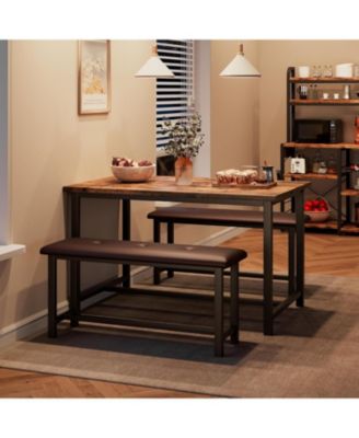 4-Person Dining Set with 2 Benches – Rectangular Table for Small Apartments, Modern Dining Room Bench Set for 4