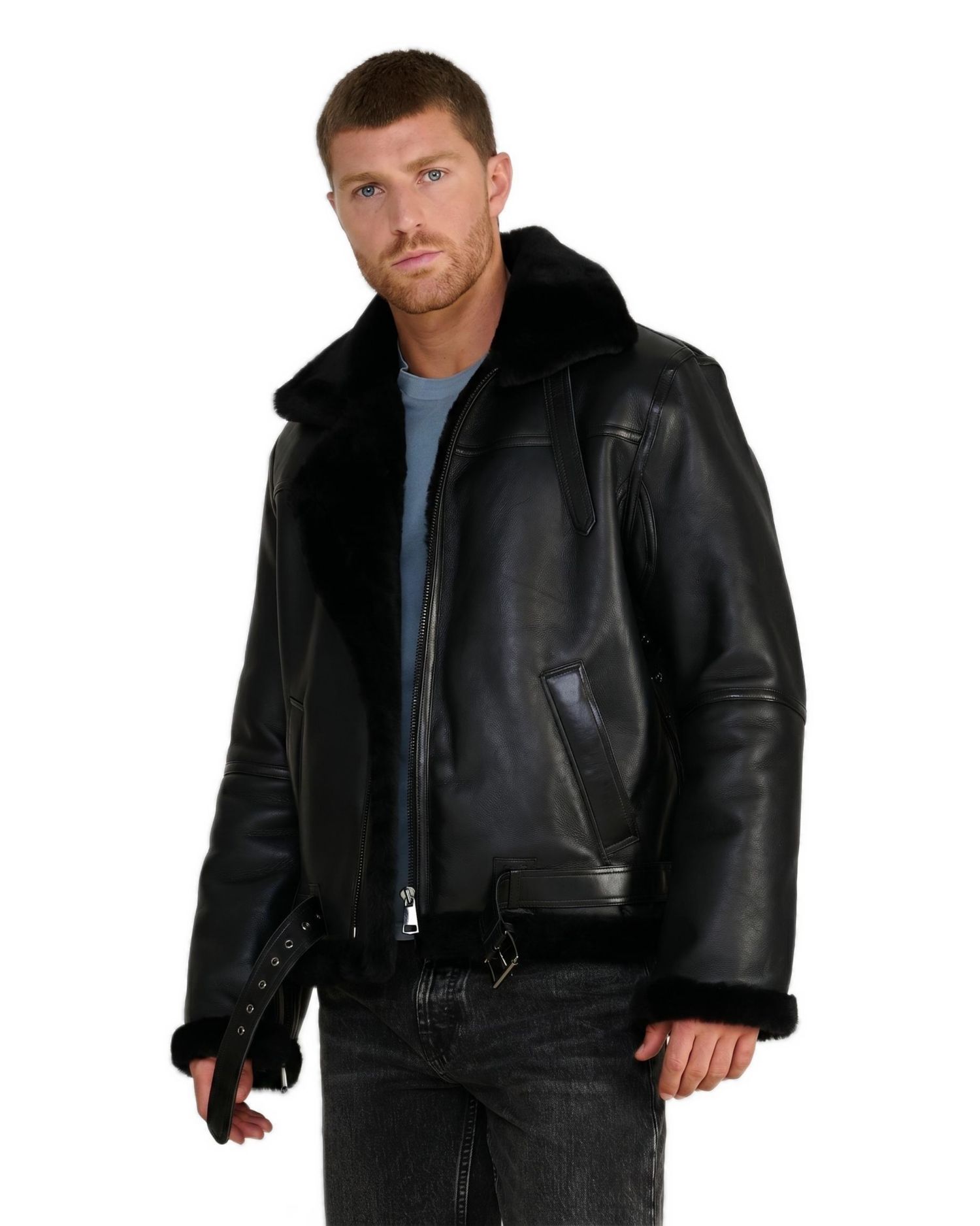 Men's Callahan Black Leather Shearling Jacket