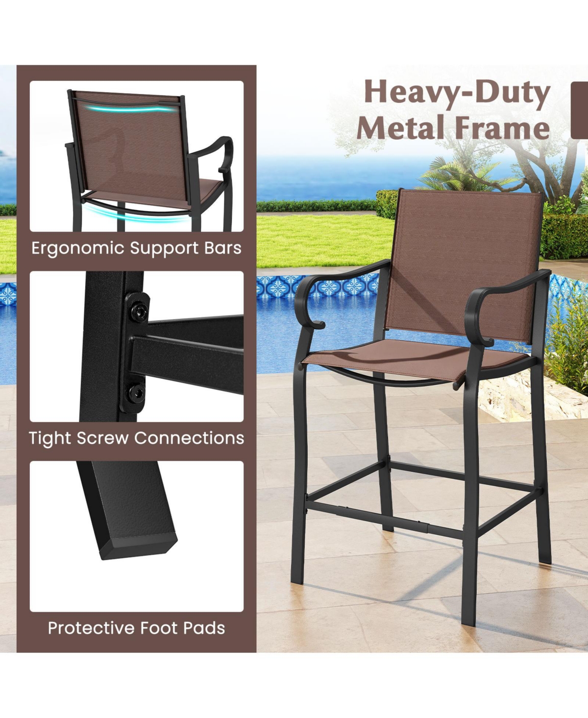 Sugift Set of 4 Outdoor Counter Height Bar Stools with Breathable Mesh Fabric