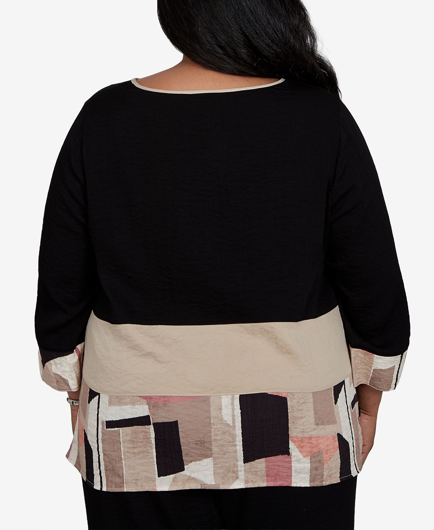 Plus Size Travel Advisory Spliced Patchwork 3/4-Sleeve Blouse