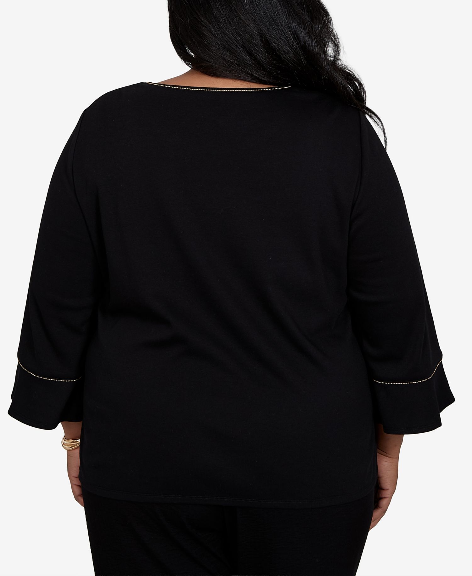 Plus Size Travel Advisory 3/4-Sleeve Crewneck Embroidered Top