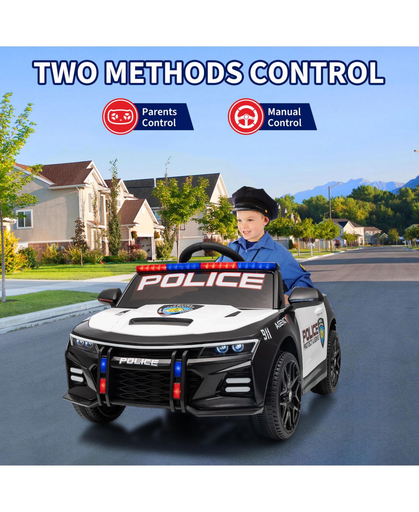Детские игрушки homfan 12V Licensed Toyota Police Ride On Car, 4WD, Remote Control, LED Lights, Music, Spring Suspension, Safety Belt, Truck Bed Storage, цвет: Белый — фото 6