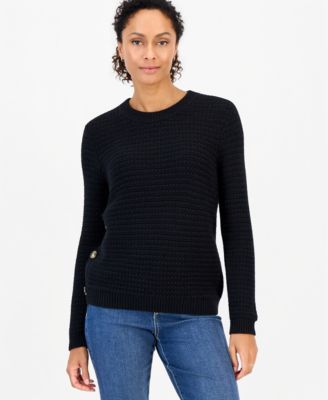 Women's Crewneck Ribbed-Knit Side-Button Sweater