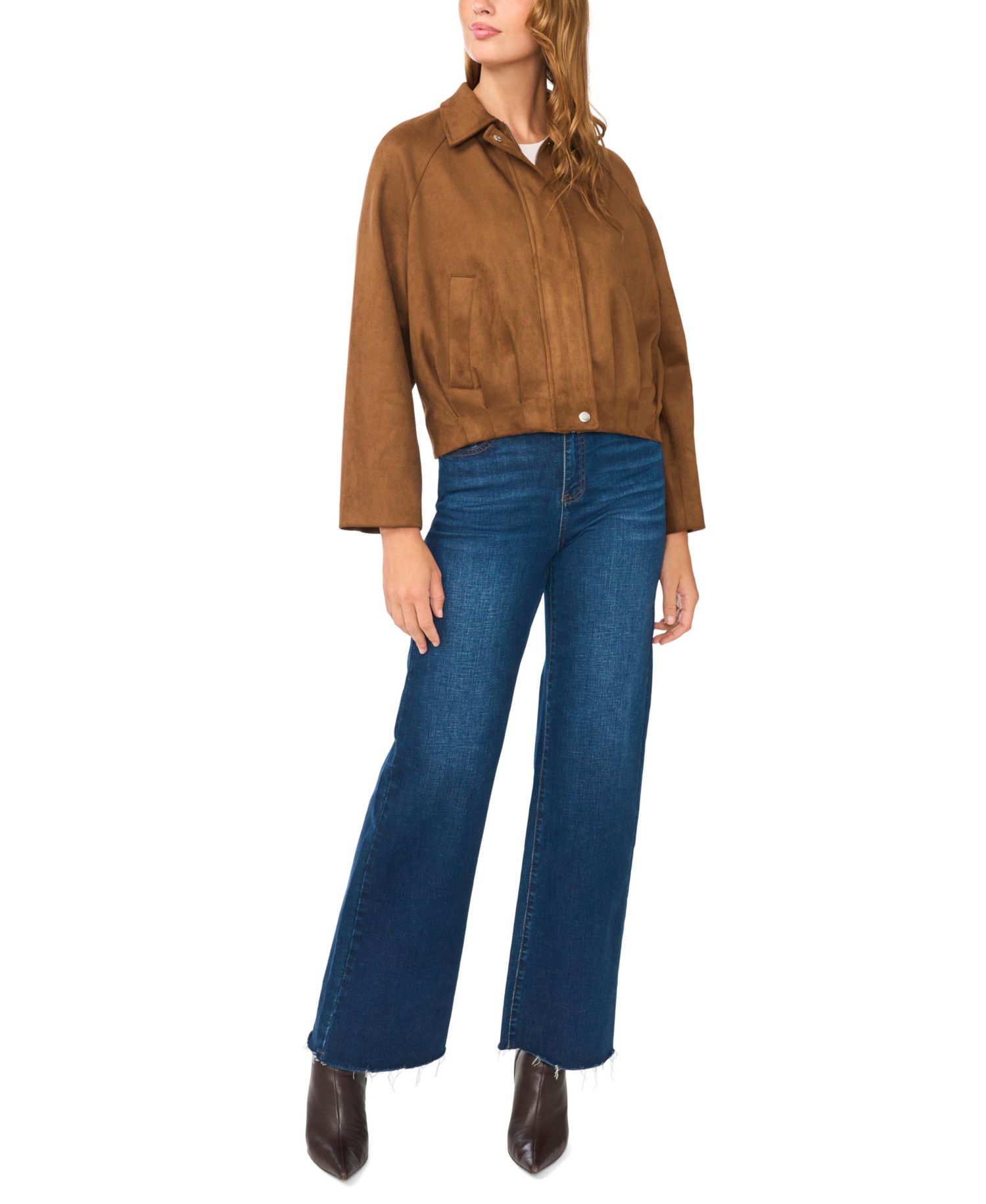 Women's Raglan-Sleeve Faux-Suede Bomber Jacket