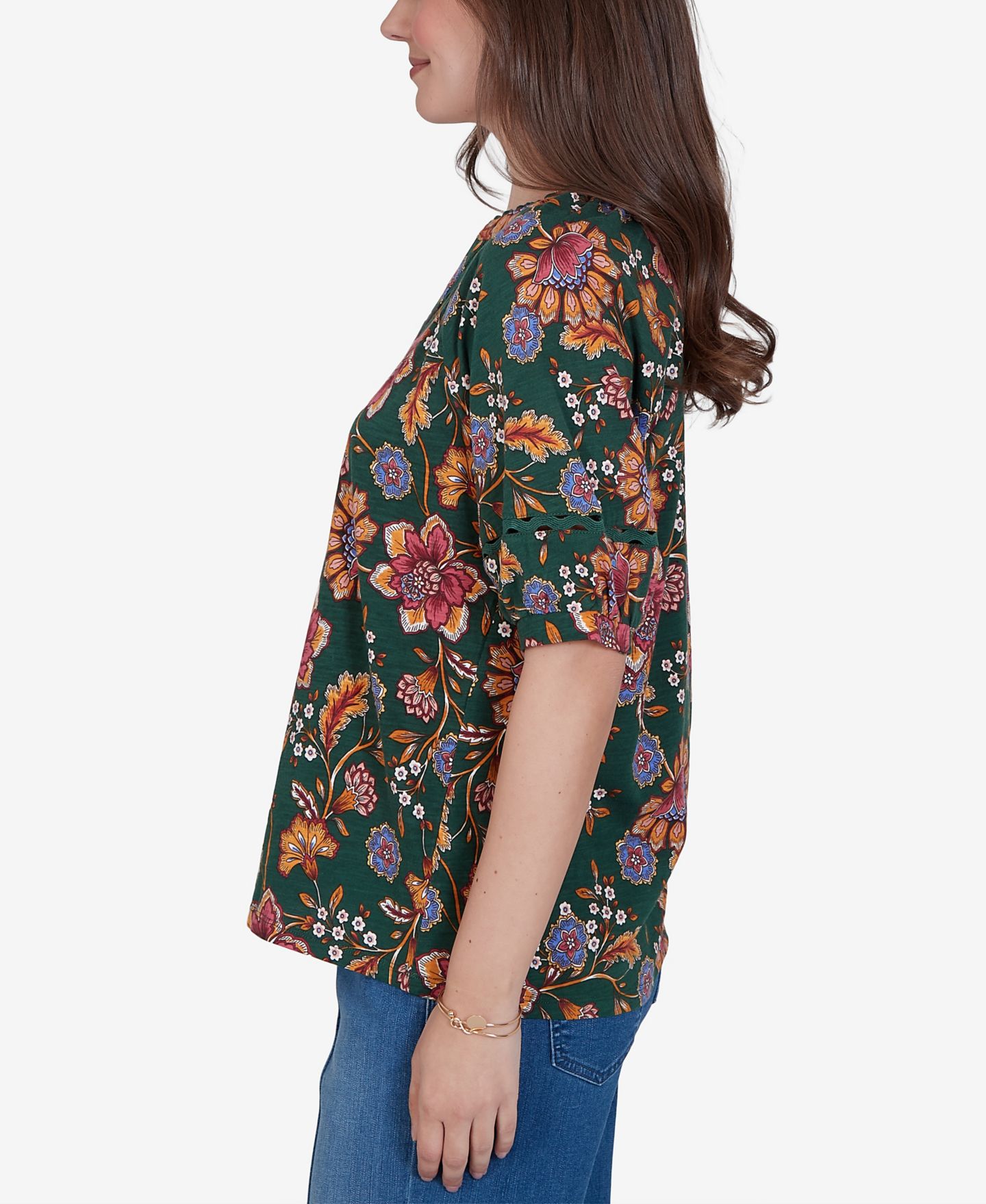Женский топ Ruby Rd. Petite Floral Vines Printed Cotton Knit, цвет: Разноцветный — фото 3
