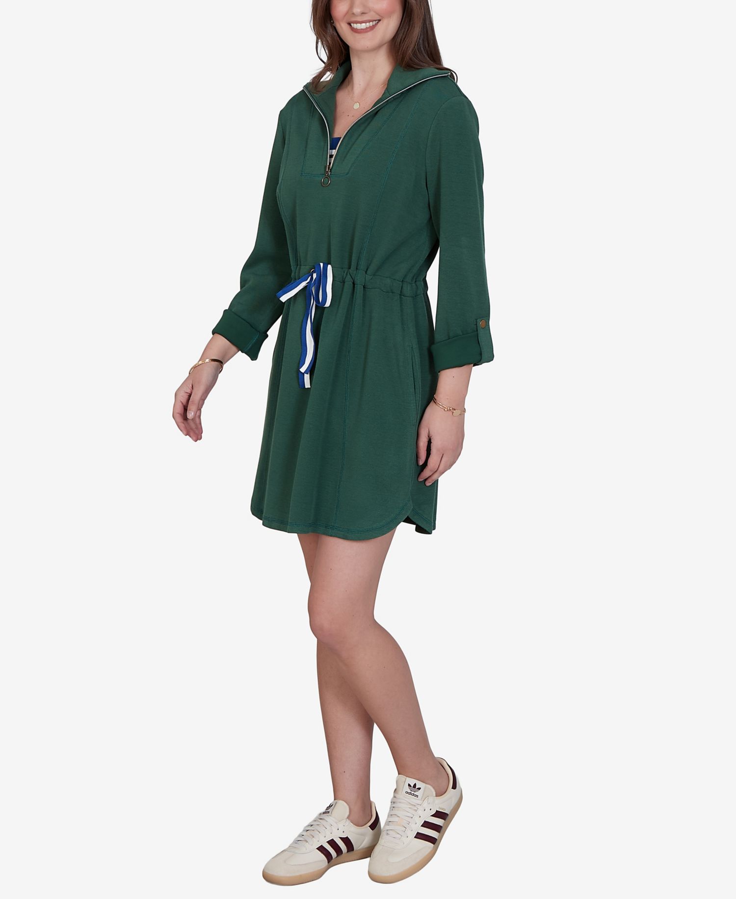 Petite Stripe Trim Drawstring Waist Dress