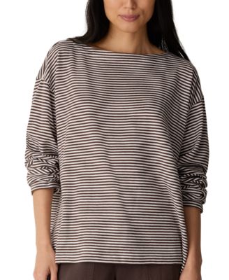 Women's Striped Bateau Neck Long-Sleeve Top