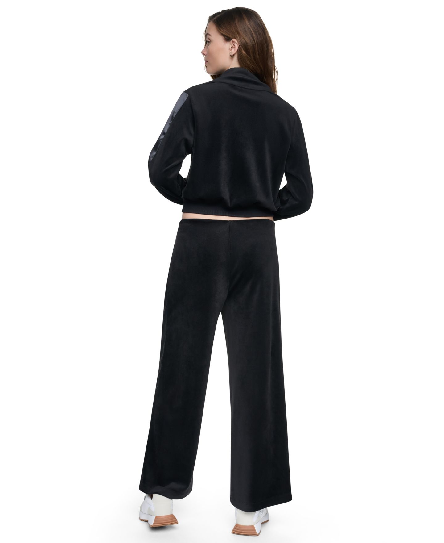 Женские брюки DKNY Jeans Petite Velour and Satin Trim Pull-On Wide-Leg, цвет: Чёрный — фото 8