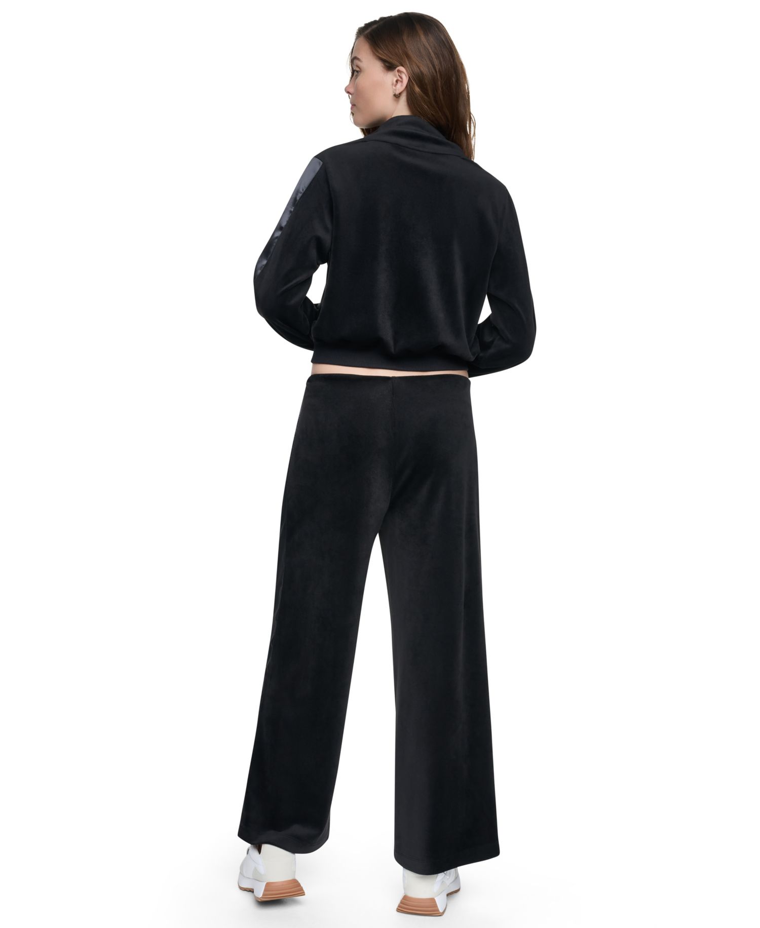 Petite Velour and Satin Trim Pull-On Wide-Leg Pants