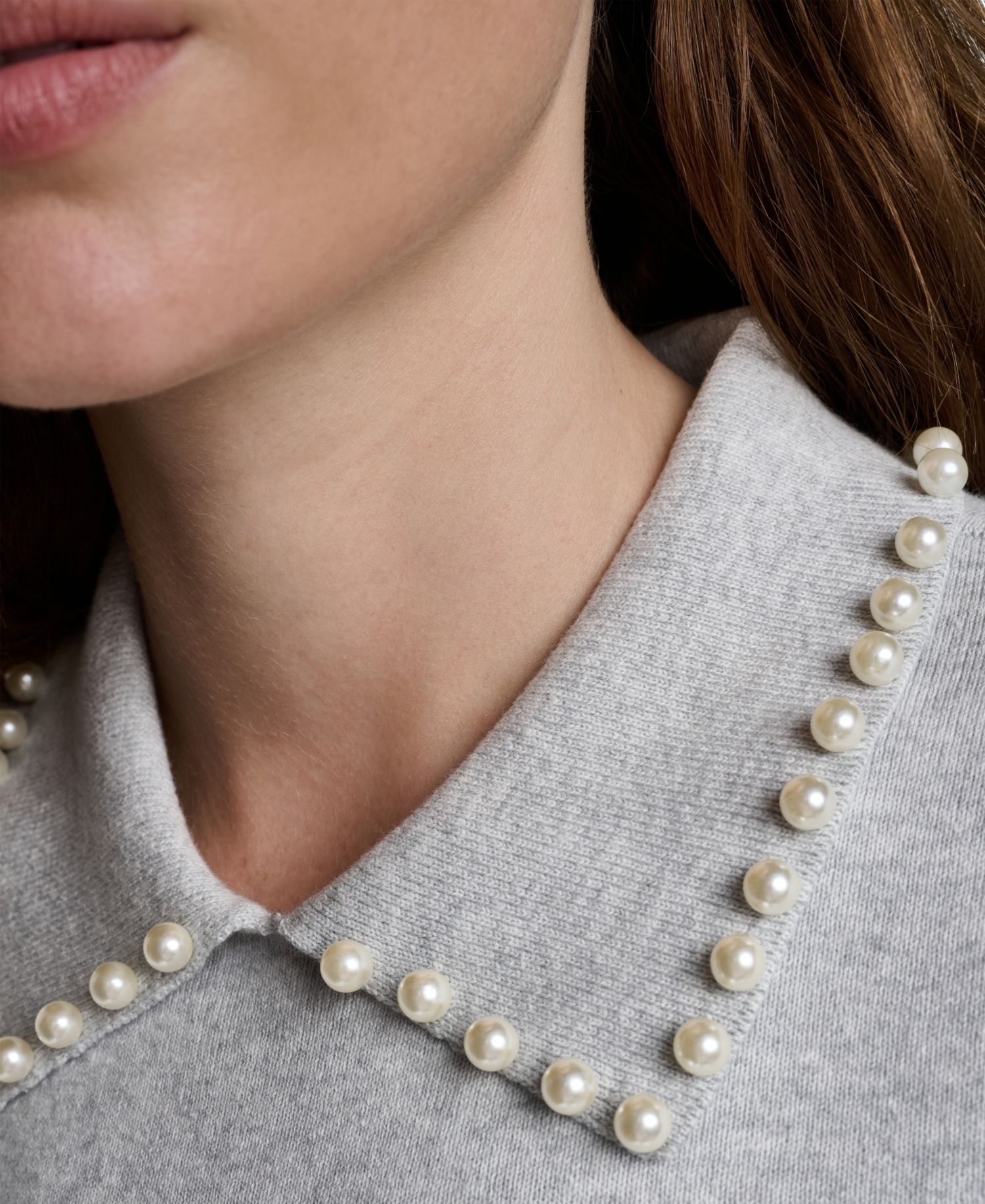 Petite Embellished Short-Puff-Sleeve Polo Sweater
