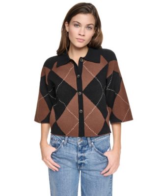 Petite Argyle Collared Cardigan