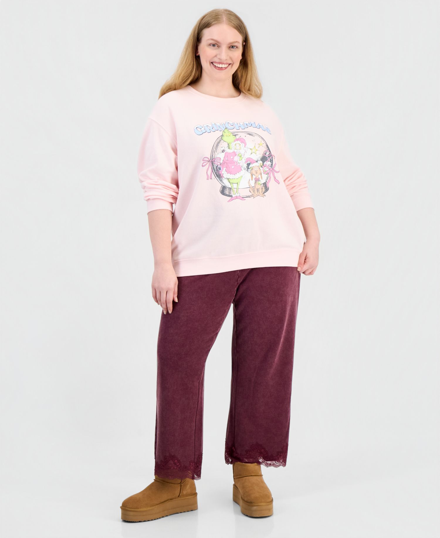 Plus Size Grinchmas Crew Graphic Pullover Fleece Sweatshirt
