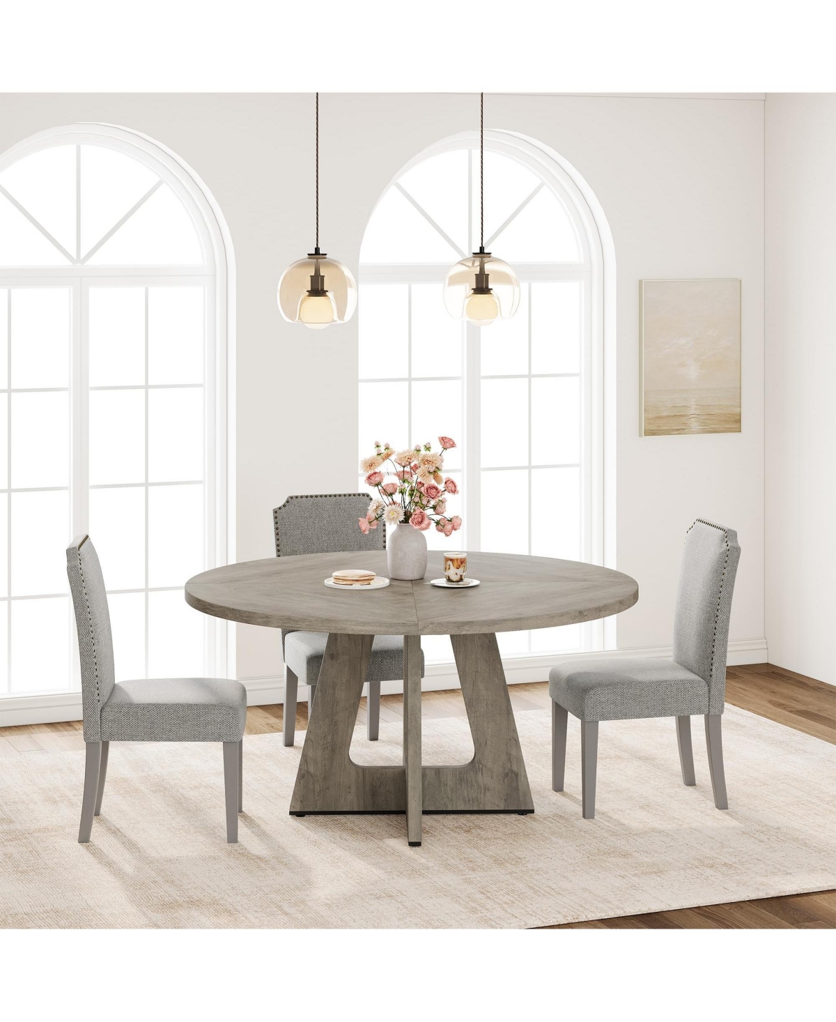 gaomon 47" Round Dining Table for 4 to 6, Farmhouse Kitchen Table with Cross Pedestal Base, 63 Lbs Circle Dinner Table, Not Easy to Slide (No Chairs)