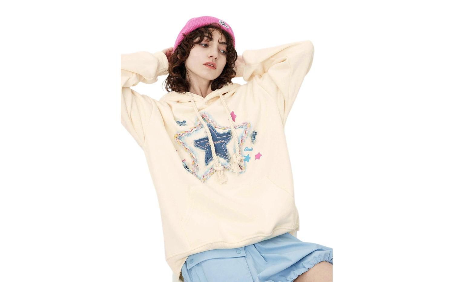 Women's Denim Star Applique Hoodie