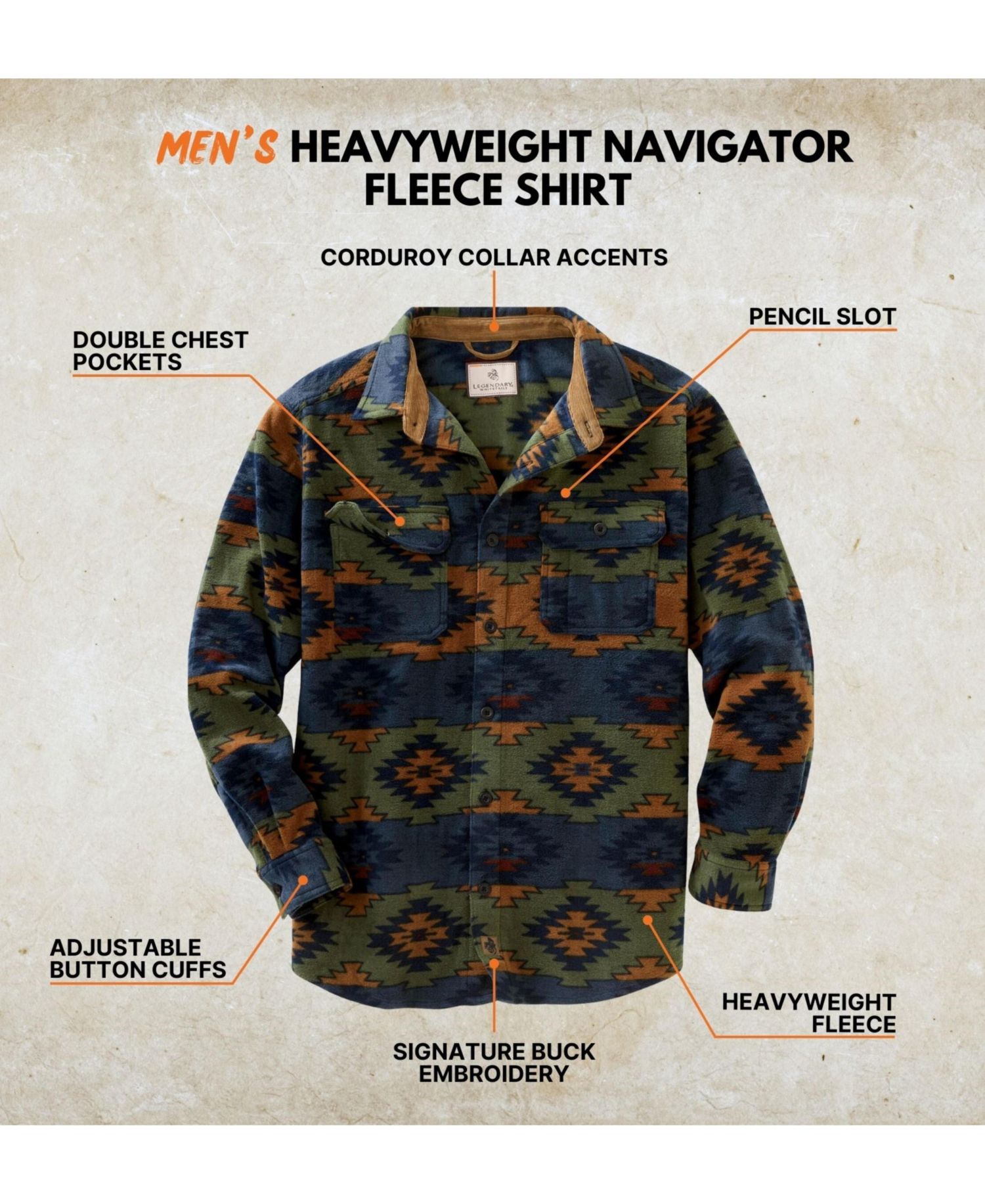 Men's Heavyweight Navigator Fleece Long Sleeve Button Up Shirt