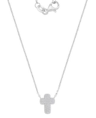Silver-Plated Pave Cross Charm Necklace