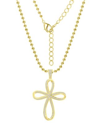 14k Gold-Plated Cross Bead Charm Necklace