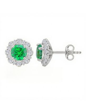 Green Classic Halo Stud Earrings