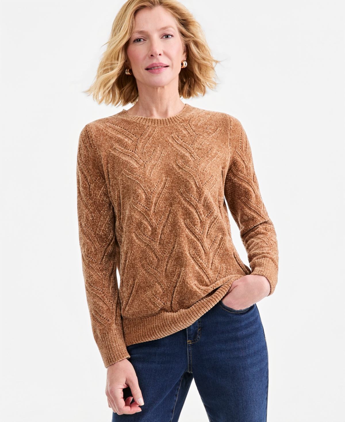 Style & Co Women's Chenille Cable-Knit Crewneck Sweater, Macy's Exclusive
