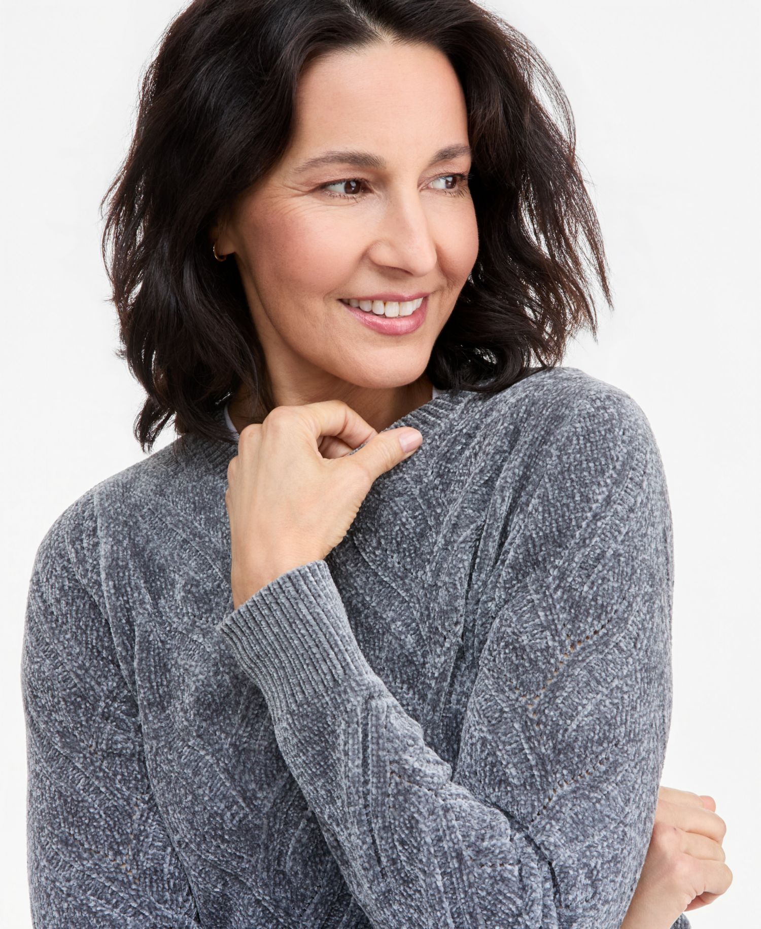 Women's Chenille Cable-Knit Crewneck Sweater
