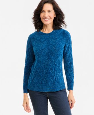 Women's Chenille Cable-Knit Crewneck Sweater