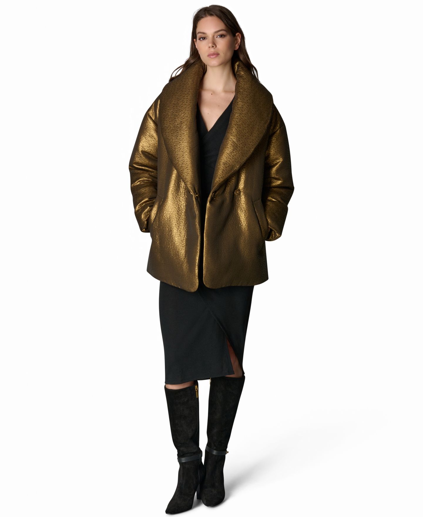 Женская куртка Donna Karan New York Jacquard Wrap Shawl-Collar, цвет: Золотой — фото 2