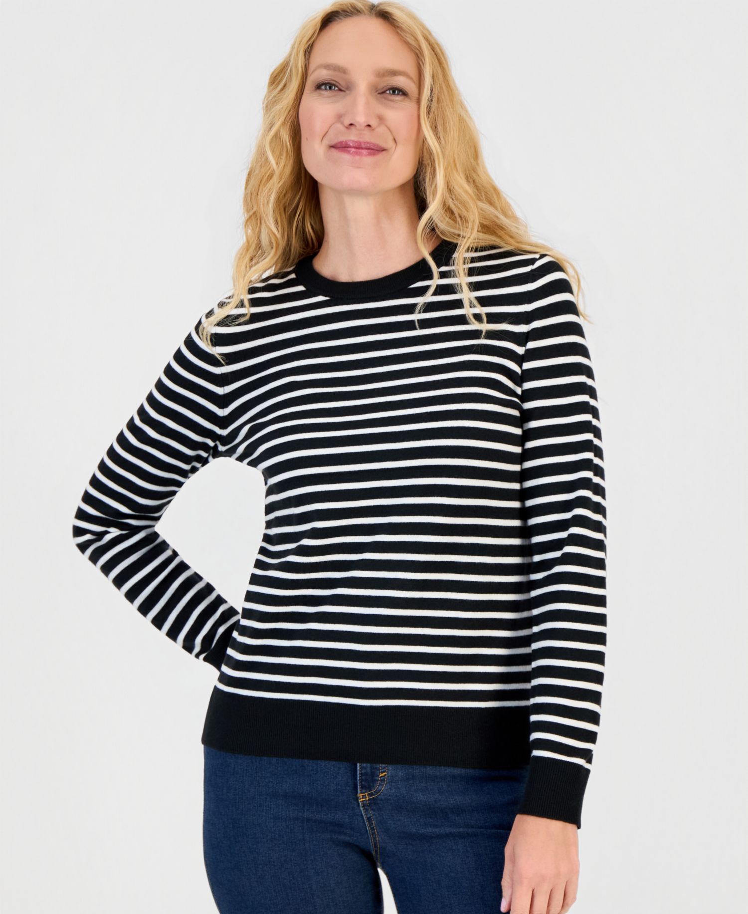 Women's Stripe Long-Sleeve Crewneck Sweater