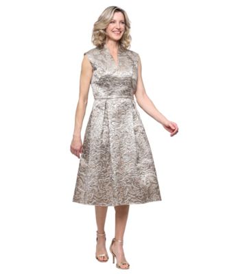 Women's Floral Jacquard A-Line Midi Dress