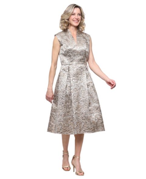 Женское платье Alex Evenings Floral Jacquard A-Line Midi, цвет: Шампань