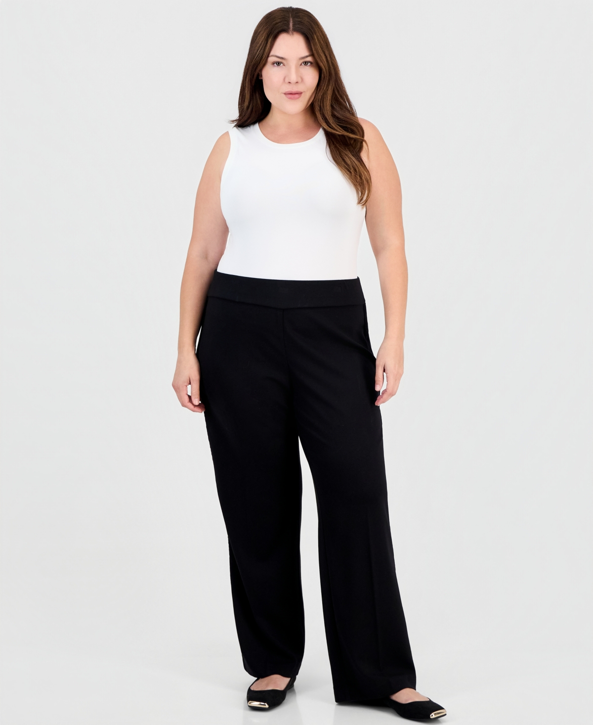 Jones New York Plus Size Velvet Pull-On Wide-Leg Pants - Jones Black