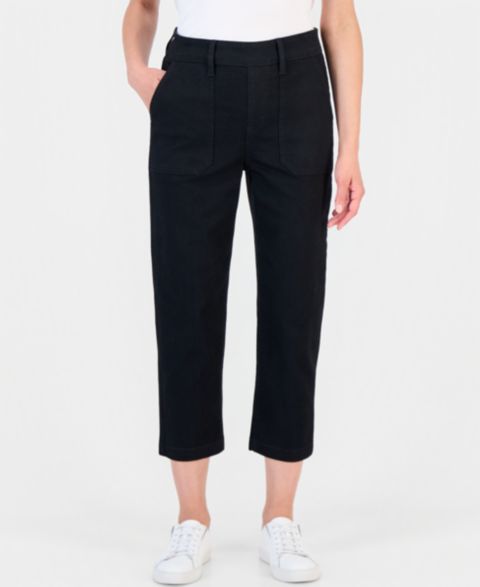 Женские джинсы Style & Co Petite High-Rise Straight-Leg Pull-On, цвет: Глубокий чёрный
