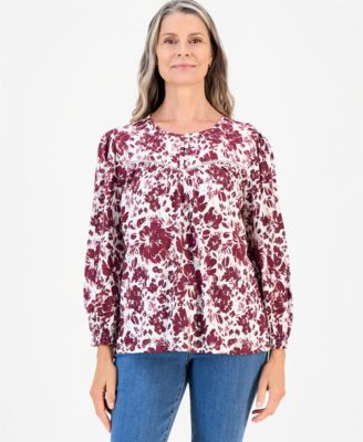 Women's Printed Crewneck Quilted Knit Top