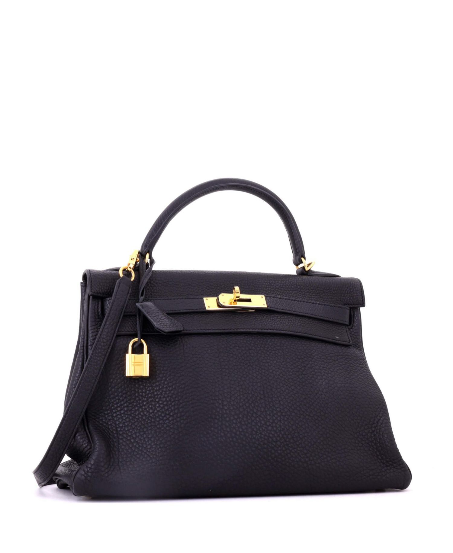Pre-Owned Hermes Kelly 32 Handbag Black Togo with Gold Hardware