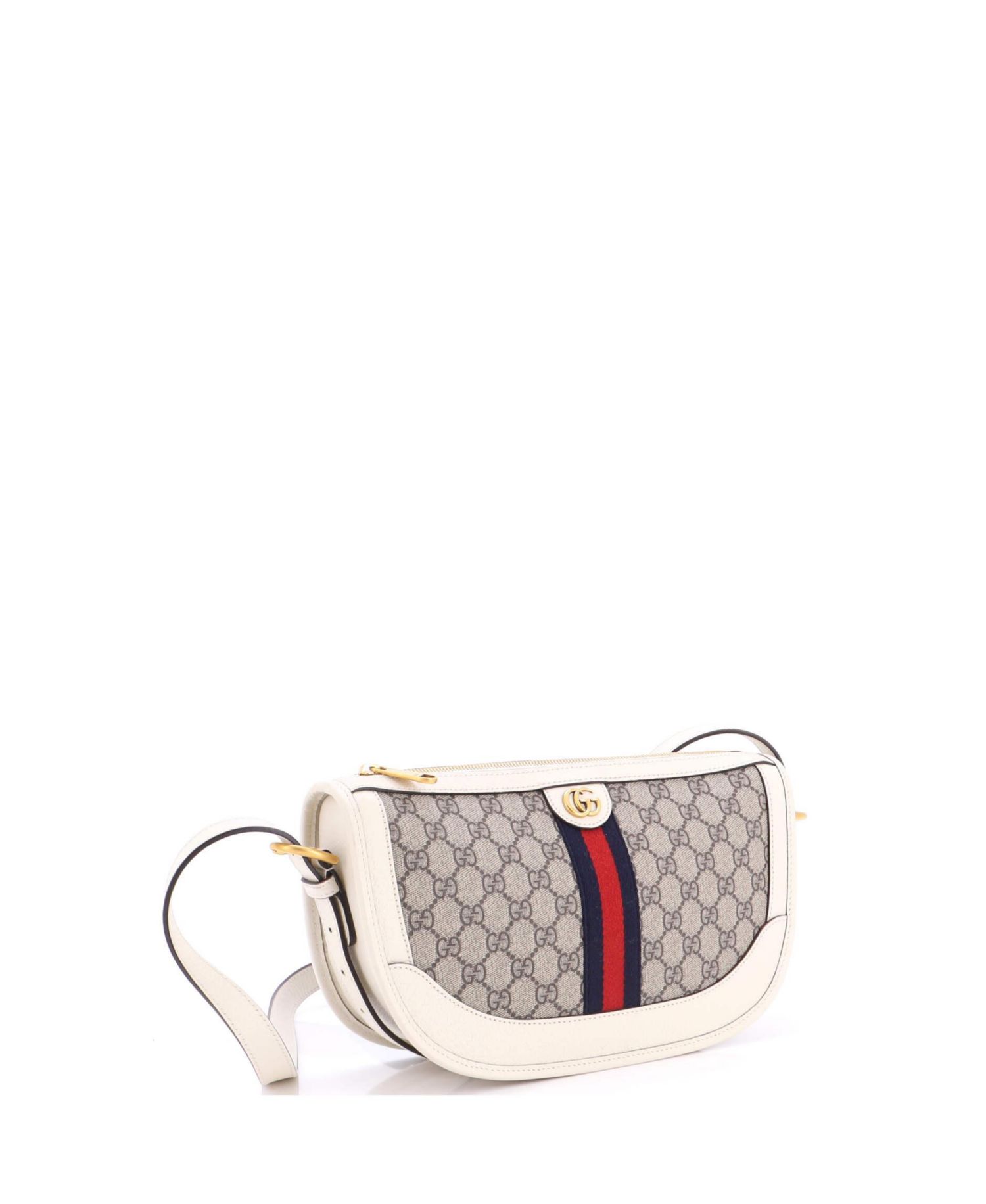 Large Ophidia Curved Zip Shoulder Bag GG Coated Canvas with Leather