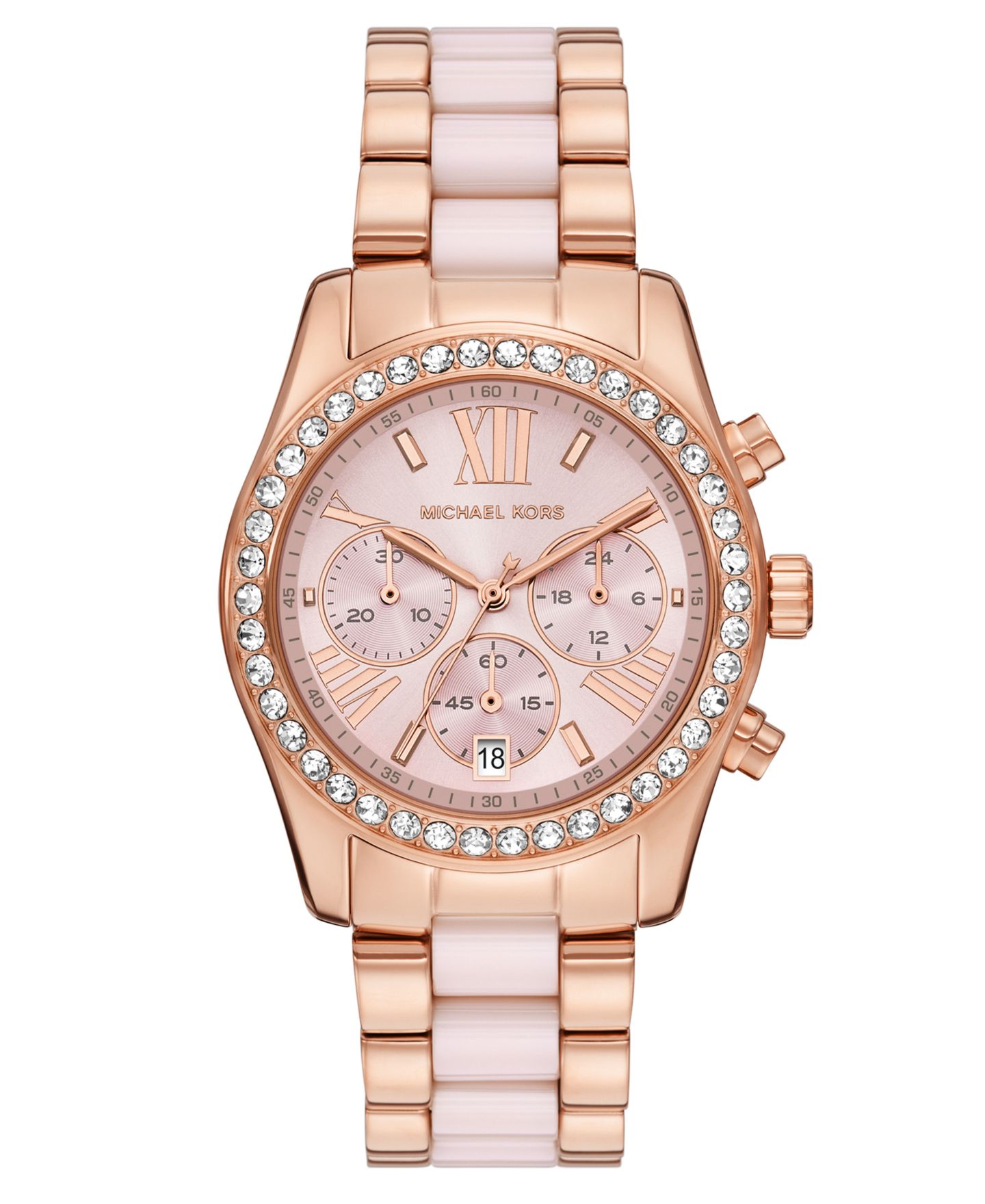 Женские часы Michael Kors MICHAEL Lexington Chronograph Pink Ceramic and Rose Gold-Tone Stainless Steel Watch 38mm — фото 1