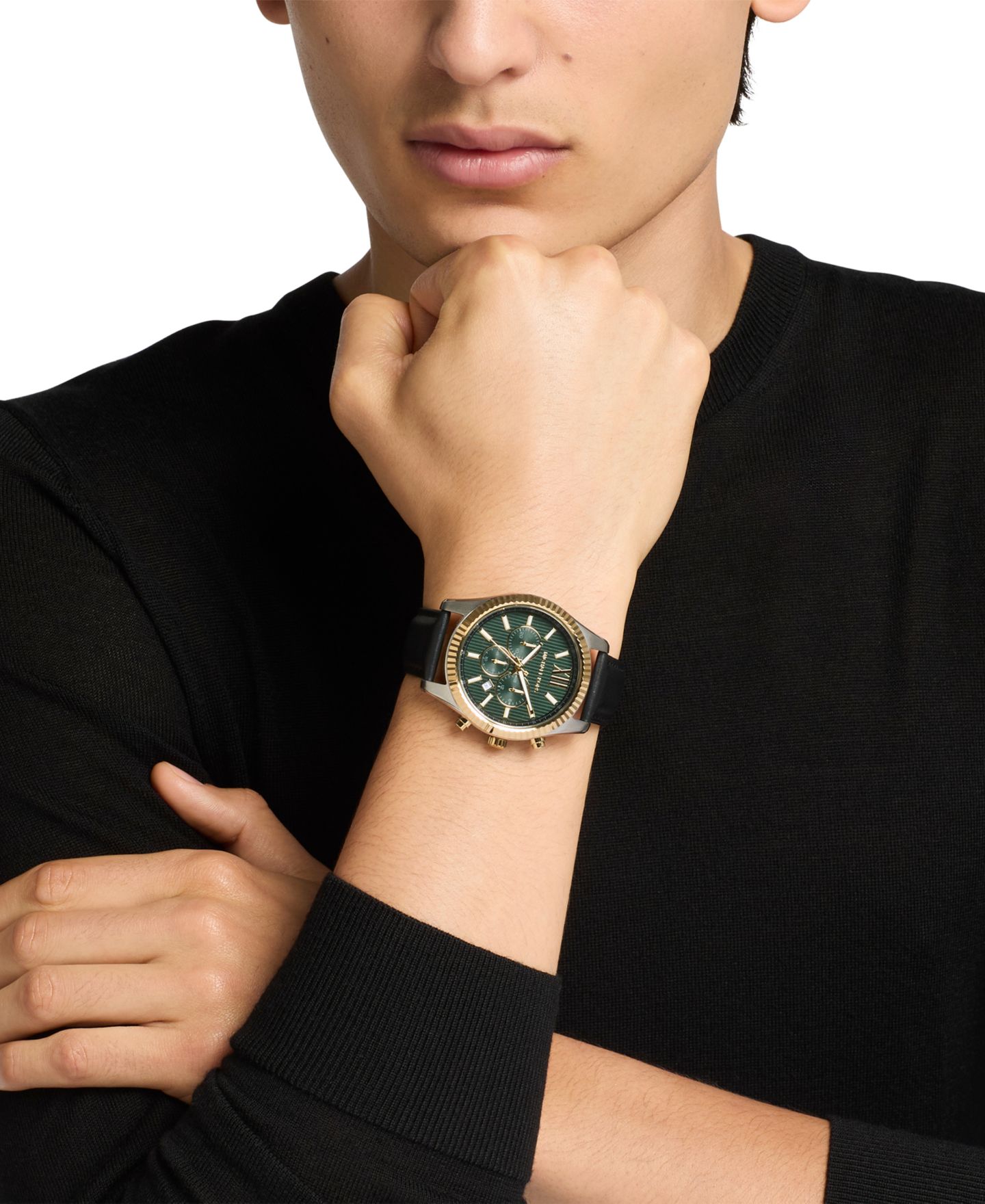 Мужские часы Michael Kors MICHAEL Lexington Chronograph Black Leather Watch 44mm — фото 5